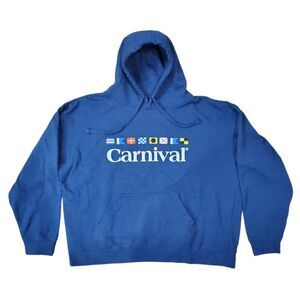 CARNIVAL Cruise Sweater Adult XL Blue Spell Out Pullover Hoodie Vacation Travel